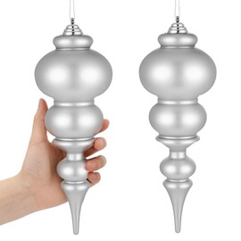 Soulchen 2 Pcs 12" Large Christmas Finial Drop Ornaments Giant Shatterproof Plastic Christmas Ball Ornaments Xmas Tree Topper Hanging Decorations for Holiday Xmas Decor (Silver Matte)
