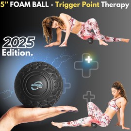 Invincible Fitness Deep Tissue Massage Ball Set - Includes 5" Foam Roller Mobility Ball, Double Peanut Lacrosse Ball, Spiky Balls for Trigger Point Therapy, Self Myofascial Release, Foot Reflexology, Plantar Fasciitis
