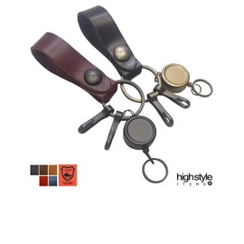 Highstyle Tochigi Leather & Reel Key Hook Antique Color Belt Loop Key Chain, black
