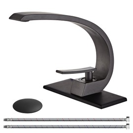 Wovier Matte Black Bathroom Sink Faucet,Unique Design Single Handle Single Hole Brass Lavatory Vanity Faucet,Basin Mixer Tap with Supply Hose and Pop Up Drain Assembly