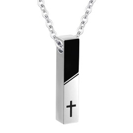 Cremation Jewelry Bar Urn Necklace for Ashes Cross Pattern Cube Ash Pendant with Mini Keepsake Urn Memorial Ashes Jewelry for Women Men - With Me Always