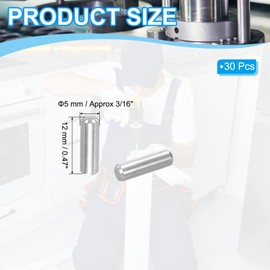 PATIKIL 304 Stainless Steel Dowel Pin 5x12 mm (3/16" Dia), 30 Pcs Hardened Metal Dowel Pins Bunk Bed Pegs Pin Replacement Hardware for Shelf Furniture Assembly DIY