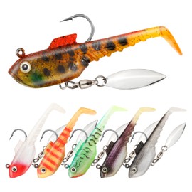 PROBITE T-Tail Spinner Swimbait - Pre-Assembled Lead Jig w/Vibrating Blades, Saltwater Freshwater Combo for Bass Trout Crappie Fishing