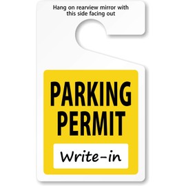 MyParkingPermit (Pack of 50) 5 x 3 inch Standard “Parking Permit” Write-on Rearview Mirror Hang Tags, 35 mil Plastic, Yellow and White