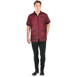 Betty Dain Premier Barber Jacket, Soft, Lightweight, Water Resistant Nylon Repels Hair, Zippered Front, Two Angled Lower Pockets with Zippered Bottoms, Angled Chest Pocket, Burgundy, 5X