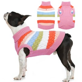 Kuoser Dog Sweater, Large Sweaters for Dog Girls Boys Christmas Thanksgiving Outfit, Thick Fall Winter Cable Knitwear, Pet Sweatshirt Warm Clothes Turtleneck Pullover, Pink L