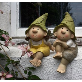 Lilly and Len Elves sitting, Garden Ornament, Gnome, Garden Fairy, Troll, Imp …