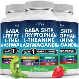 NEW AGE NEW AGE GABA 750mg 5 HTP 200mg L Tryptophan 500mg L Theanine 200mg Ashwagandha SAM-e L-Glycine - Vitamins for Women and Men with L-Tyrosine 5-HTP (5-Hydroxytryptophan) - 270 Count