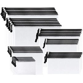 SUNEE Multisize Plastic Zipper Pouches(Black, 30 Packs), Water-Resistant Zip Bag for School Office Supplies, Puzzles & Games Organizing Storage