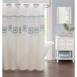 YIAOYAU No Hook Water-Repellent Polyester Fabric Shower Curtain for Bathroom, Machine Washable (70.5x78.5 inch), Classic Style Design, Beige Color