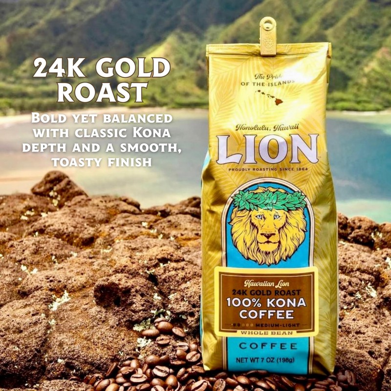 Lion Coffee 24K Gold Roast 100% Kona Whole Bean Coffee,