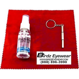 Birdz Eyeglass Sunglass Lens Cleaner Cleaning & Repair Kit Spray Cloth Tool Key Chain