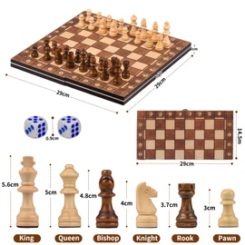 Wooden Chess Game, 3-in-1 Magnetic Chess Game, Chess Board Set, Foldable for Party, Family Activities, Travel Chess, Chess Game Children (29 x 29 cm)