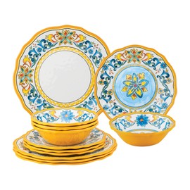Supreme Housewares 12-Piece Melamine Dinnerware Set, Includes Dinner Plates, Salad Plates, Bowls, Service for 4. (Chianti)