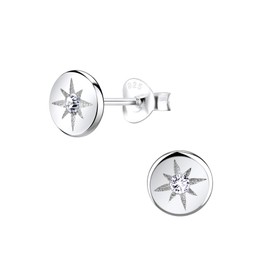 Northern Star Disk Crystal CZ Sterling Silver Stud Earrings 7mm