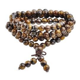 Jovivi 6mm Natural Tiger Eye Stone Healing Gemstone 108 Buddhist Prayer Beads Tibetan Mala Bracelet Necklace