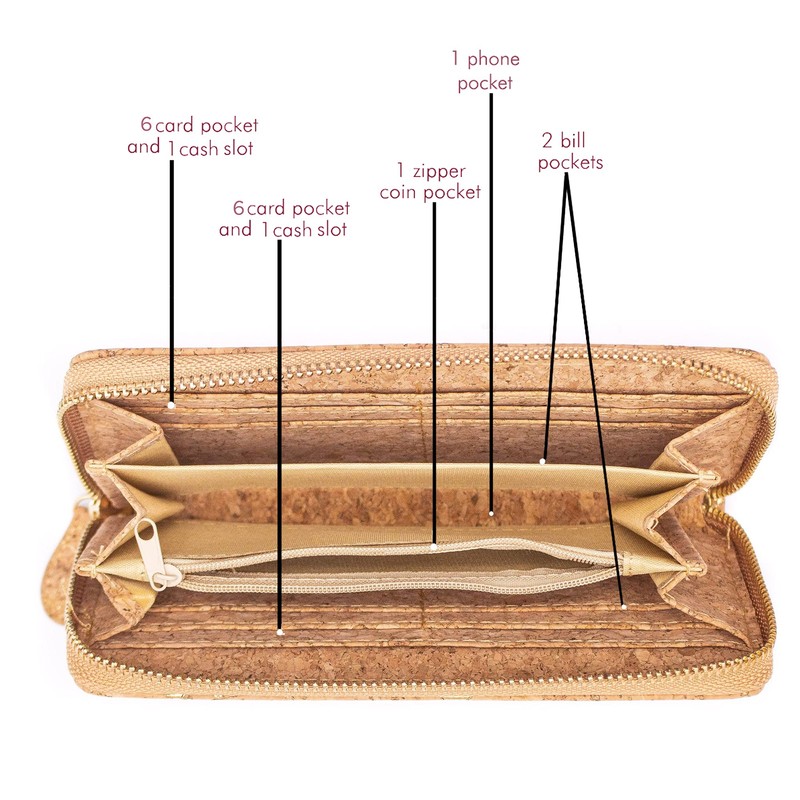 Natural Cork Wallet for Women Vegan Cork Leather Modern Wallet,