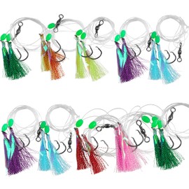 FUSIGO Fishing Bait Rig Saltwater Flounder Rigs with Mono Leader Swivel Fish Skin for Flounder Sea Bass Halibut Black Pompano 10packs