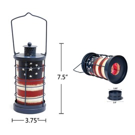Linfevisi Patriotic Lantern Candle Holder Decorative American Flag Hanging Lantern Metal Vintage Farmhouse Table Centerpiece for 4th of July Memorial Day Veterans Day Home Indoor Outdoor 7.5"