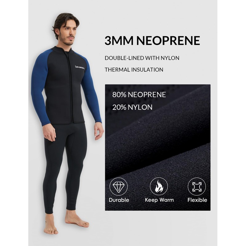 Lemorecn Wetsuit Top Men 3mm Neoprene Wetsuits Jacket Long Sleeve