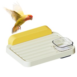 SUSOO Bird Perch Platform with Feeding Cup, Easy Clean Birds Stand for Pet Cage Accessories for Parrots, Parakeet, Budgie, Conure,Love Birds & Cockatiel,Stick-on Window Bird Feeder for Interaction Toy