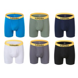 SUMABA Men's Underwear Boxer Briefs Pack Multi Colors No Chafe Boxers 6" Long Leg Trunks Underwear for Male Classic Big & Tall Underpants 2XL 44 46