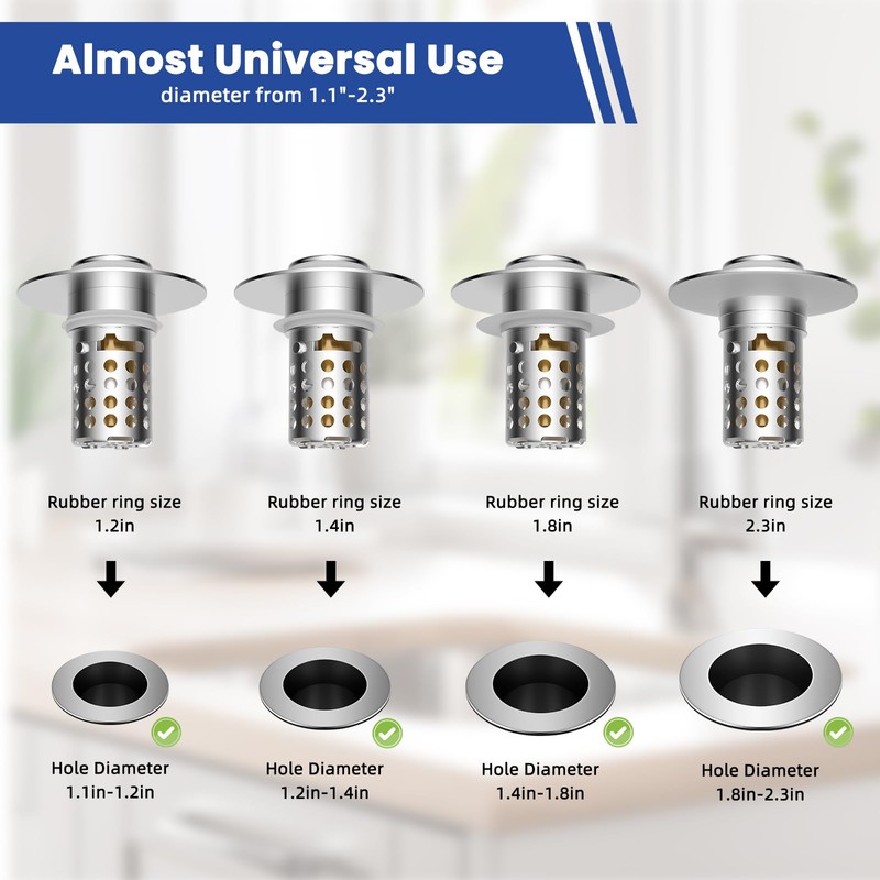 Universal Bathroom Sink Drain Strainer Hair Catcher 4PCS Upgraded with