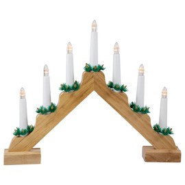 LED Lighted Christmas Candelabra Bridge - 13" - Natural Wood - C6 Clear Lights