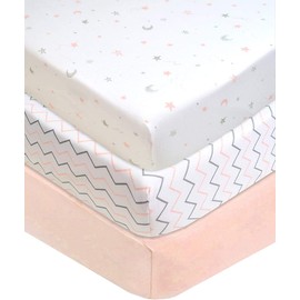 American Baby 3 Piece 100% Cotton Jersey Knit Fitted Crib Sheet for Standard Crib and Toddler Mattresses, Blush Pink Star/Zigzag, for Girls (33550PK/ST/ZZ)