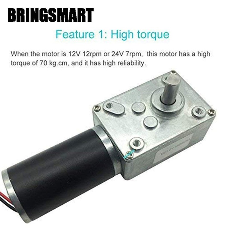 BRINGSMART 24V 5rpm DC Worm Gear Motor 70kg.cm Self-Locking Reversed