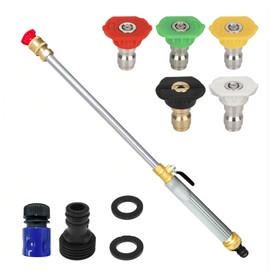Upgrade Leak-Free jet nozzle high pressure hose nozzle，Suitable for garden hoses high pressure power washer wand with 5 High Pressure hydro nozzles and Quick Connectors (Grey)