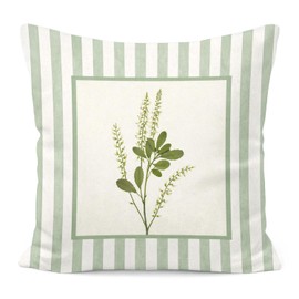 FOPENEM Sage Green Floral Botanical Pillow Covers 18x18, Cottagecore Sage Green and White Striped Botanical Flower Decorative Throw Pillow Covers for Home Bedroom Living Room Sofa Couch