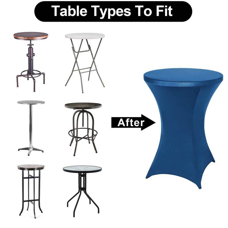 FestiCorp Spandex Blue Table Cover, Cocktail Fitted Tablecloths, Round Highboy