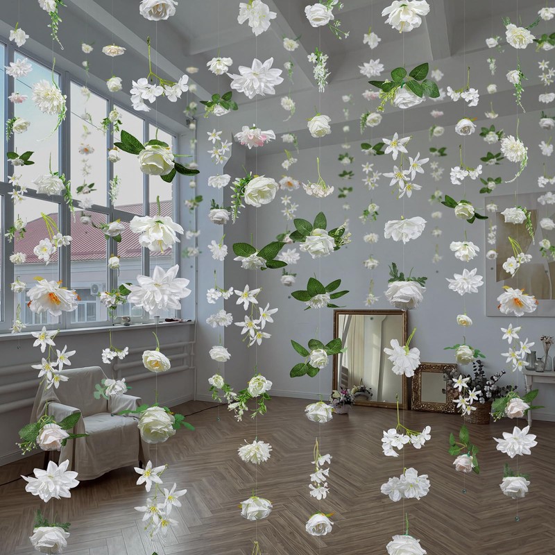 12 Pcs 70.8 Ft Hanging Floral Garland Silk,Boho,White