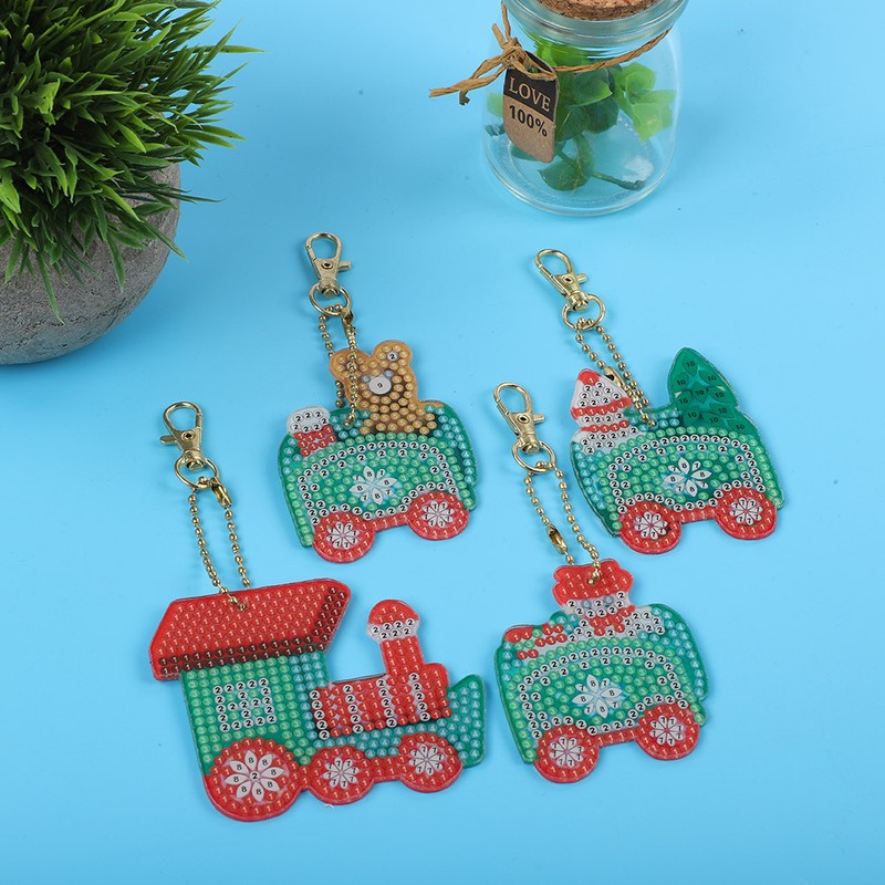 4Pcs Diamond Painting Keychain DIY Luggage Ornaments Art Crafts Christmas