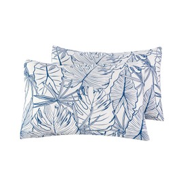 SUSYBAO 100% Cotton Pillowcases King Size Set of 2 Blue Monstera Leaves Print Bed Pillow Covers Envelope Closure End Botanical Pillow Protectors Luxury Quality Soft Comfortable (2 Pack, 20 x 36 inch)