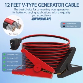 Journeyman Pro 12V DC Battery Generator Charging Cable V-Type 15A 12ft, Fits Predator, Champion
