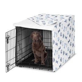 Sweet Jojo Designs 42in. Medium/Large Dog Crate Cover (Bones and Paw Prints) for Boys Pet Cage, Kennel Covers (Modern, Cartoon, Doggy, Puppy, Neutral, Paws Print, Whimsical, Playful, Slate Navy Blue)