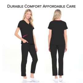 Dagacci Medical Uniform Women's Scrubs Set 4-Way Stretch Split Contrast Net and Pocket (X-Small, Black)