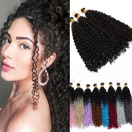 3 Pcs Water Wave Marlybob Crochet Hair Extensions 14 Inch Synthetic Hair Deep Wave Curly Braiding Hair Weft Afro Curl Twist Hair Braids for Women Darkest Brown