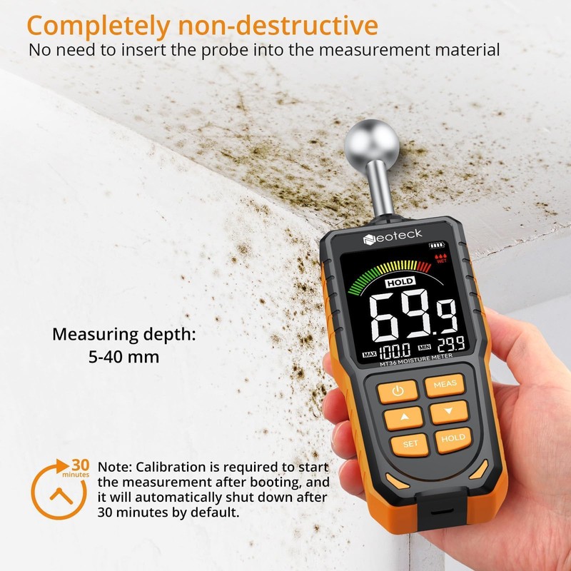 Neoteck Spherical Inductive Moisture Meter 5-40mm Analysis Depth Pinless Moisture