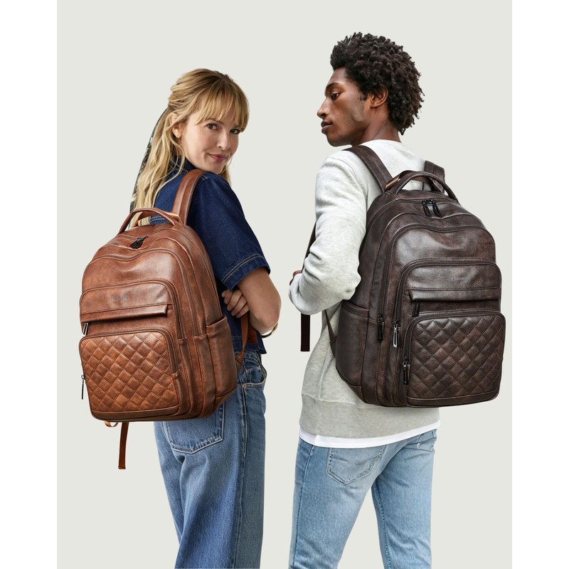 Bluome Work Backpack for Women Men, Laptop Vegan Leather Backpack