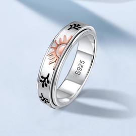BELLNA S925 Sterling Silver Fidget Ring Spinner Ring Moon Sun Anxiety Ring for Women Men Stress Relieveing Rings Birthday Gifts (10, Sun)