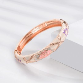 UJOY Bracelets Gold Women Jewelry Flower Enamel Design Golden Alloy Spring Cuff Bangles 2 Pcs Set Pack in White Box 55A103 Pink White