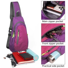 TITECOUGO Small Sling Bag Lightweight Crossbody Bag for Women Rucksack for Men Running Backpack Travel Chest Pack Daypack Shoulder for Gym Work Hiking Outdoor Sports Purple/Rose