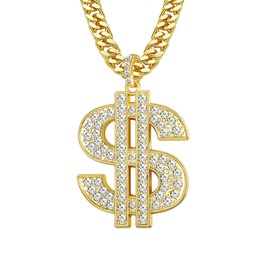 Fiasaso Hip Hop Pendant Chain Necklace for Men 18K Gold Plated Money Dollar Sign Necklace