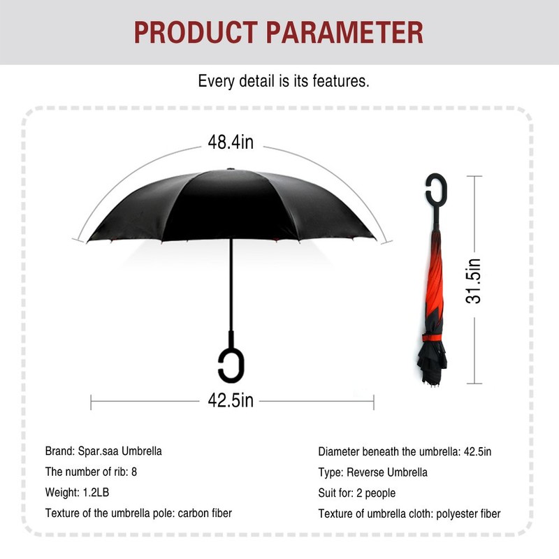 Spar. Saa Double Layer Inverted Umbrella with C-Shaped Handle, Anti-UV