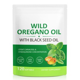 Oregano Oil Capsules Organic 6000mg Per Serving, Oil of Oregano with Black Seed Oil, 2 in 1 Formulated with Black Seed Oil 200mg, Immune, Digestive Support & Antioxidant, Non-GMO, Gluten Free