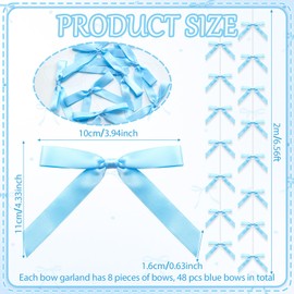 Blue Satin Ribbon Bow Hanging Garland Blue Bow Birthday Party Decorations Bowknot Garland Set Cute Bowtie Hanging Decorations for Girls Kids Baby Shower Coquette Wedding Bachelorette Party Supplies