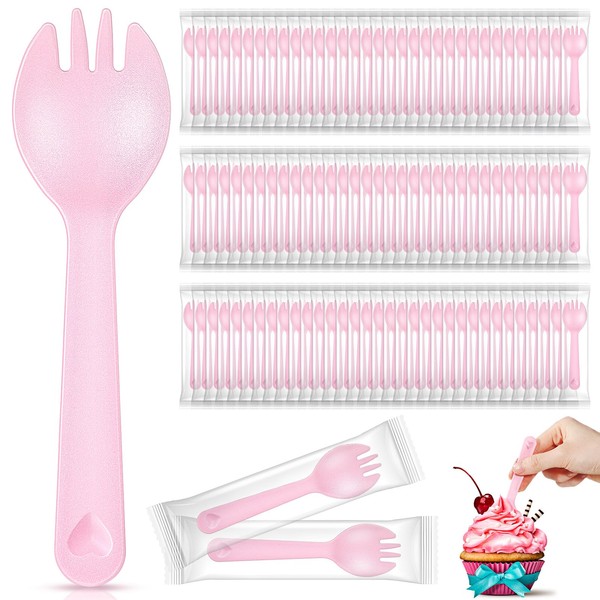 Tioncy 100 Pcs Disposable Plastic Sporks Individually Wrapped Disposable Sporks